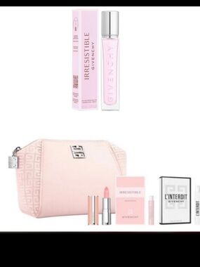 New Givenchy Pale Pink Logo Zip Pouch, EDP travel spray+freebies